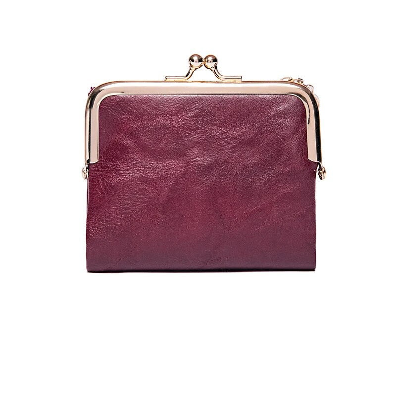 Vintage Leather Wallet with Kiss Lock Closure