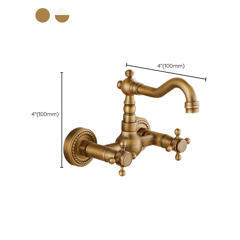 Vintage wall-mounted bathtub faucet with two cross handles – pure copper