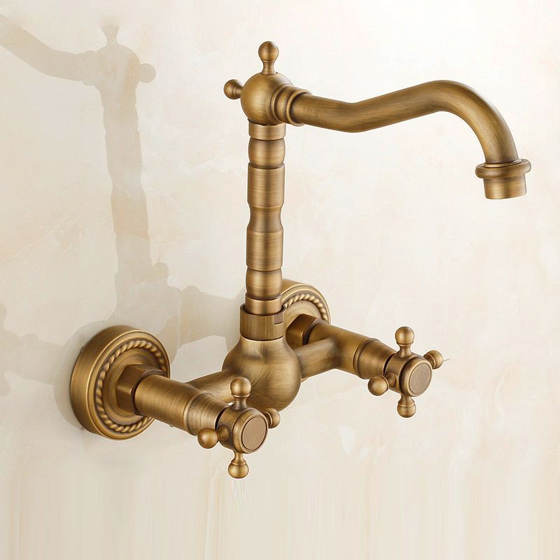 Vintage wall-mounted bathtub faucet with two cross handles – pure copper