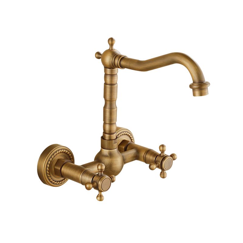 Vintage wall-mounted bathtub faucet with two cross handles – pure copper