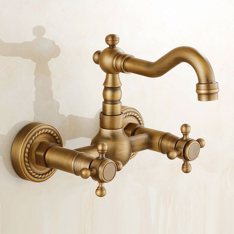 Vintage wall-mounted bathtub faucet with two cross handles – pure copper