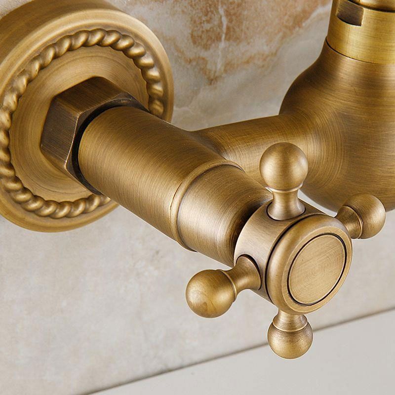 Vintage wall-mounted bathtub faucet with two cross handles – pure copper