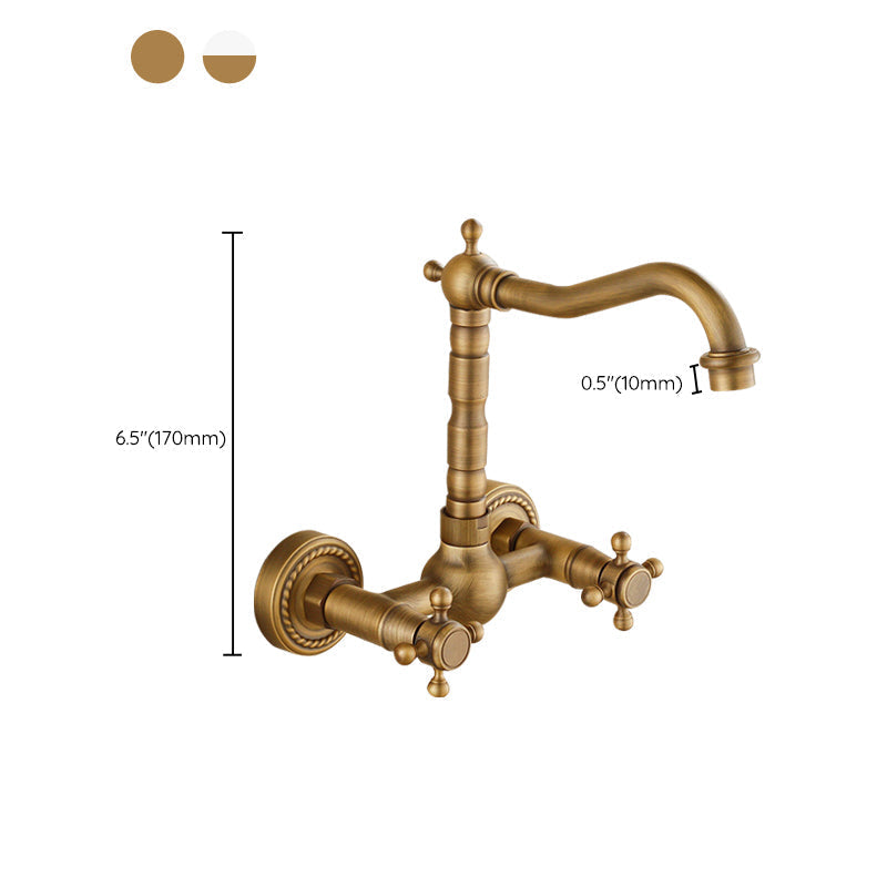 Vintage wall-mounted bathtub faucet with two cross handles – pure copper