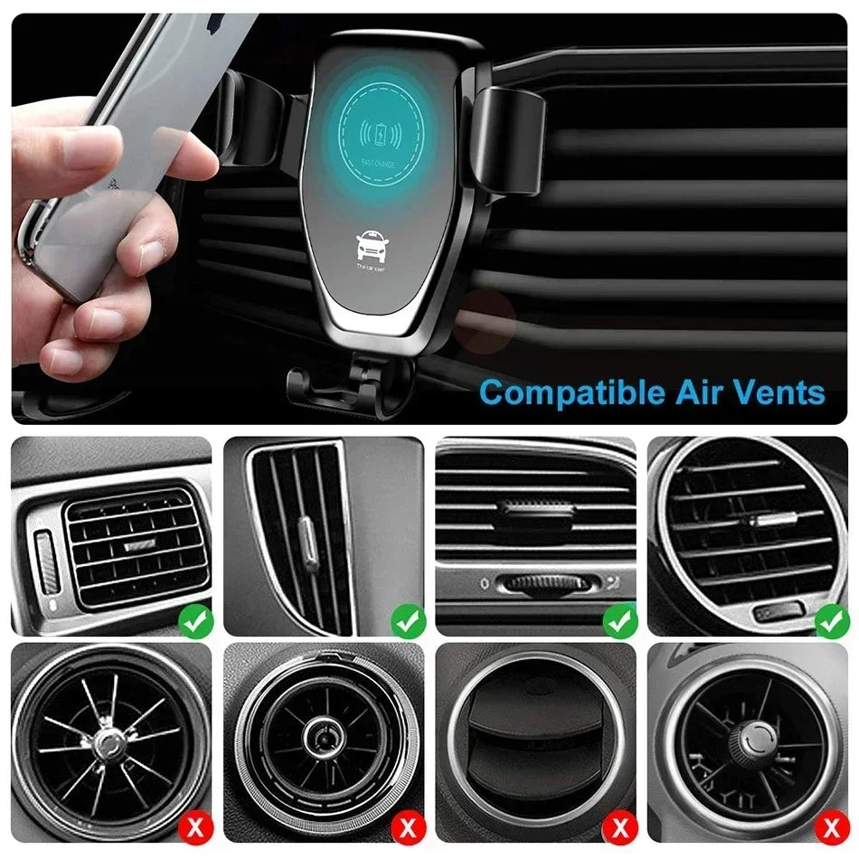 Voltano Auto Phone Holder with Wireless Fast Charging and Automatic Locking for Air Vent