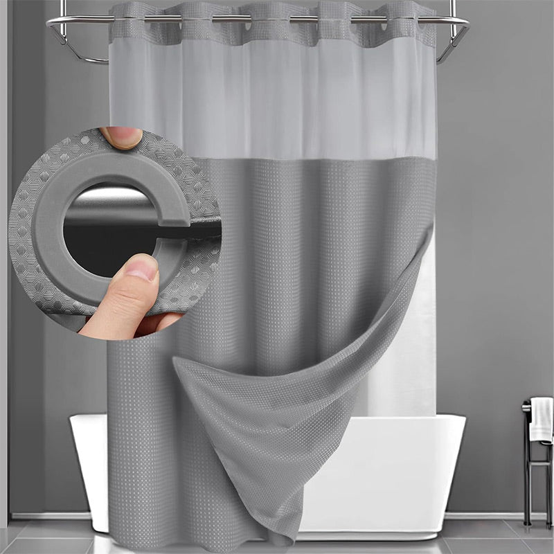 Waffle pattern shower curtain with snap-on design