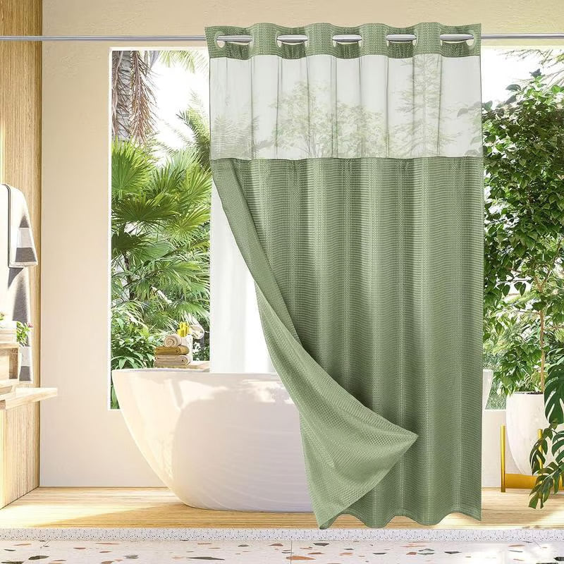 Waffle pattern shower curtain with snap-on design