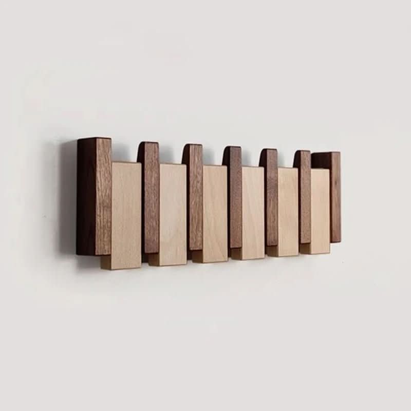 Wall mounted coat rack in walnut and beech wood with piano-style flip-down hooks, 4, 6 or 8 hooks, 32 to 55 cm, handmade