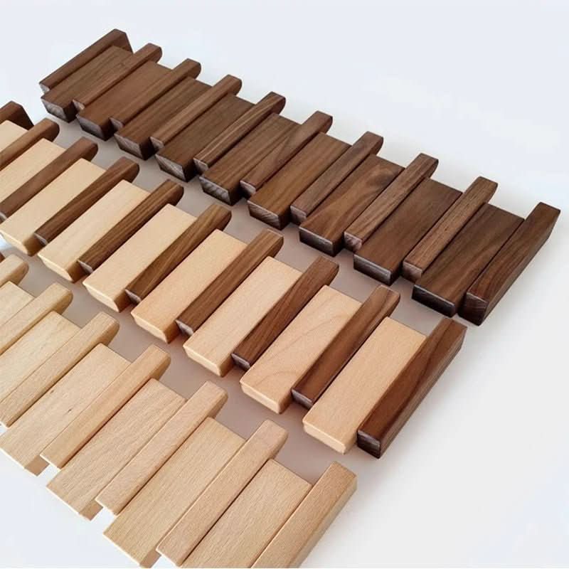 Wall mounted coat rack in walnut and beech wood with piano-style flip-down hooks, 4, 6 or 8 hooks, 32 to 55 cm, handmade