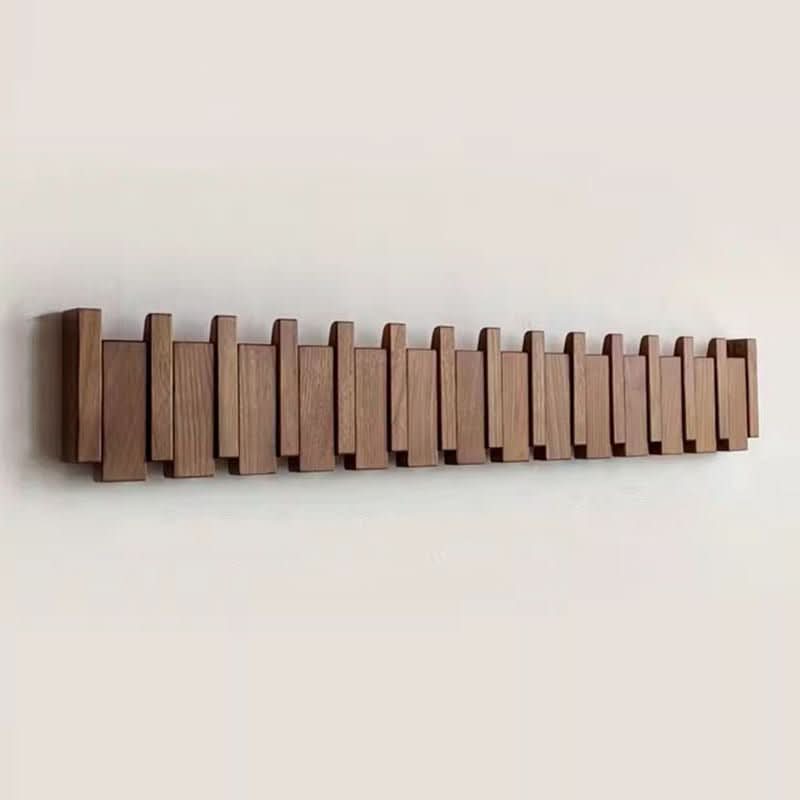 Wall mounted coat rack in walnut and beech wood with piano-style flip-down hooks, 4, 6 or 8 hooks, 32 to 55 cm, handmade