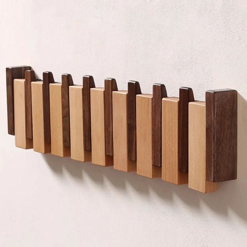 Wall mounted coat rack in walnut and beech wood with piano-style flip-down hooks, 4, 6 or 8 hooks, 32 to 55 cm, handmade