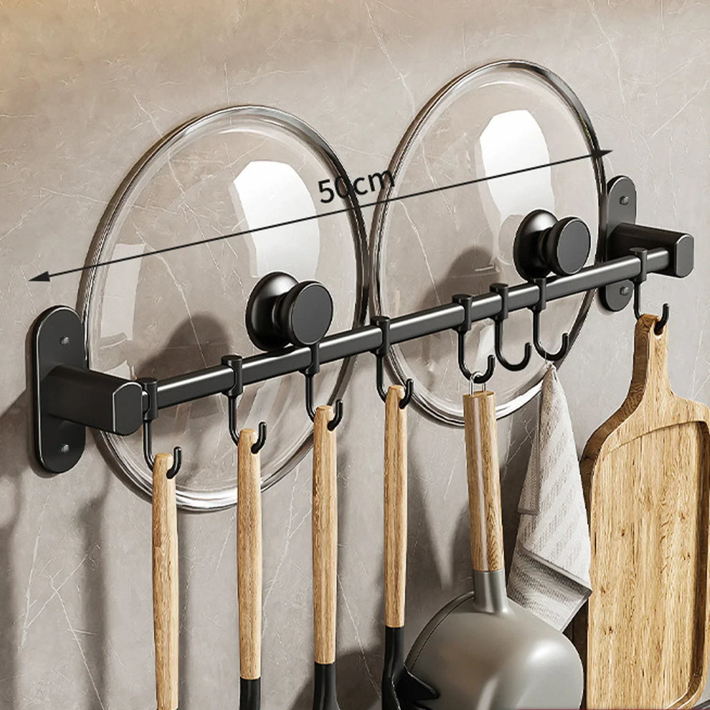 Wall-Mounted Kitchen Storage Rack for Pot Lids and Utensils