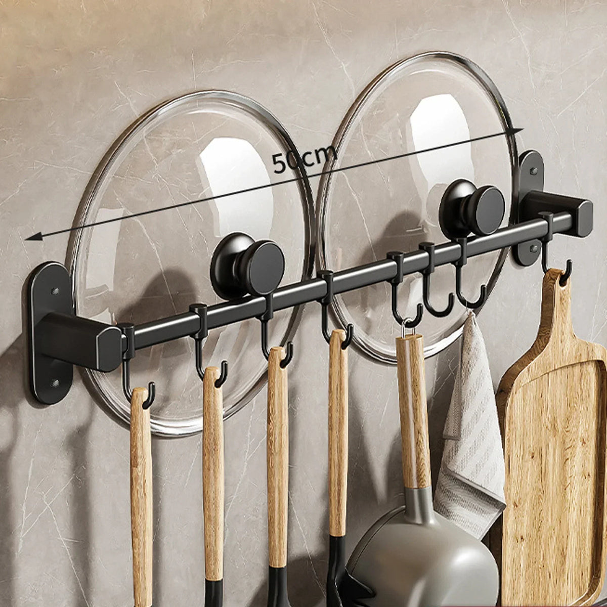 Wall-Mounted Kitchen Storage Rack for Pot Lids and Utensils
