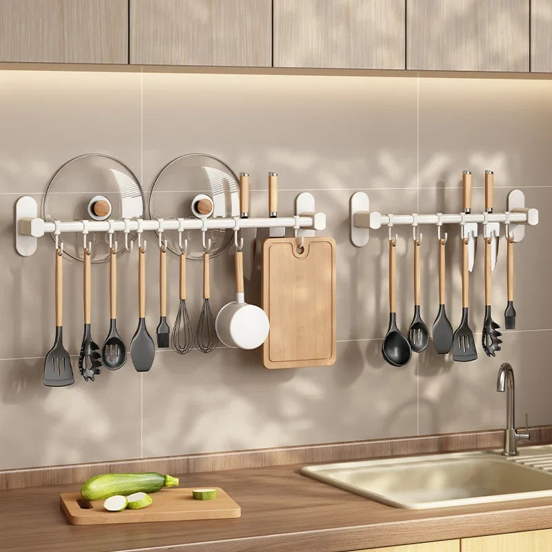 Wall-Mounted Kitchen Storage Rack for Pot Lids and Utensils