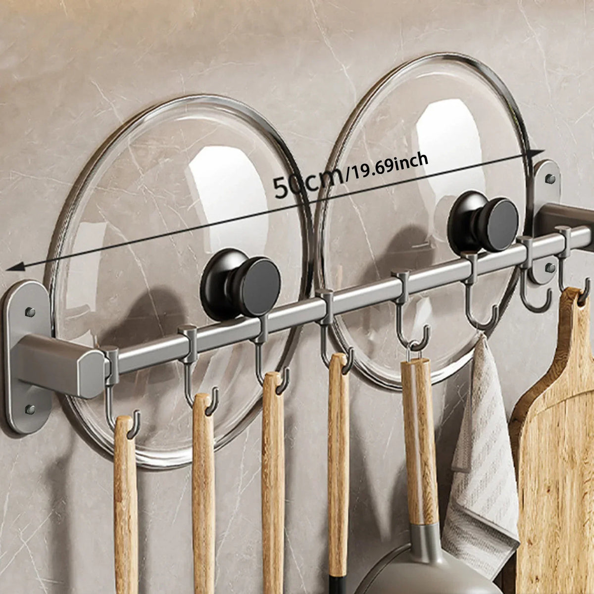 Wall-Mounted Kitchen Storage Rack for Pot Lids and Utensils