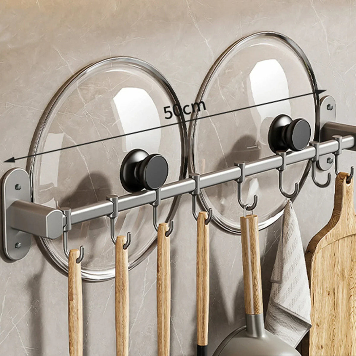 Wall-Mounted Kitchen Storage Rack for Pot Lids and Utensils