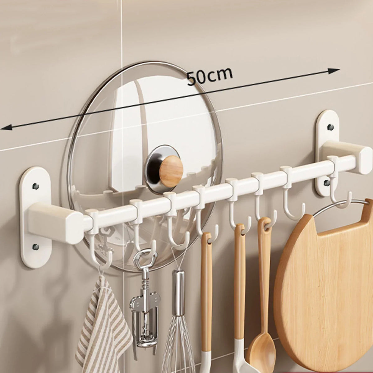 Wall-Mounted Kitchen Storage Rack for Pot Lids and Utensils