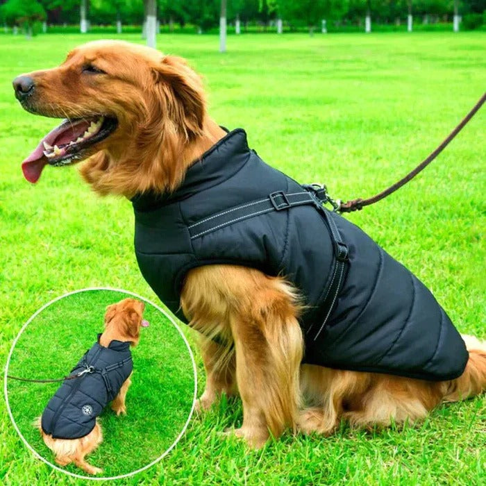 Waterproof Winter Dog Jacket with Sherpa Fleece Lining and Built-In Harness