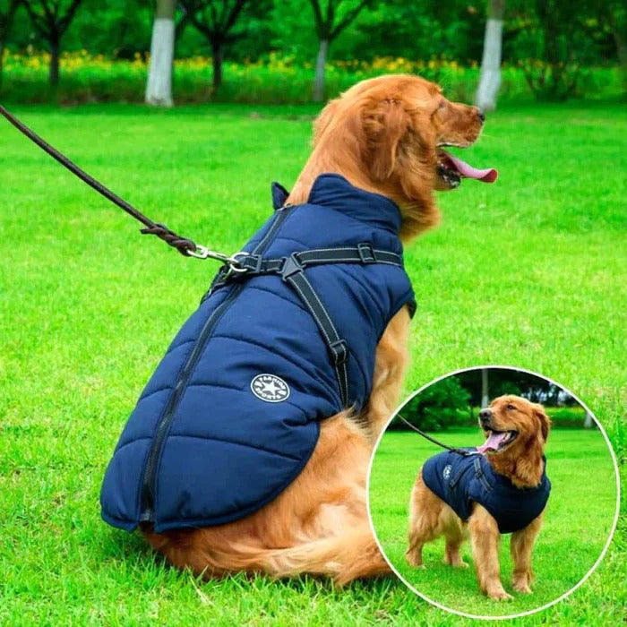 Waterproof Winter Dog Jacket with Sherpa Fleece Lining and Built-In Harness