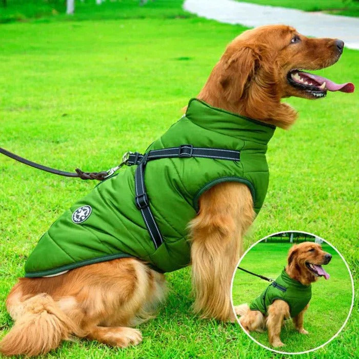 Waterproof Winter Dog Jacket with Sherpa Fleece Lining and Built-In Harness