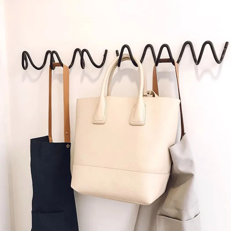 Wave Wall Mounted Coat Rack – Iron Hook Rail with 3 or 5 Hooks & Screws Included, 6 Colors, 13 or 22 Inches
