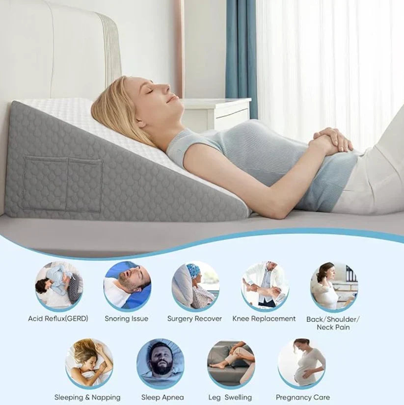 Wedge Pillow for Sleep Apnea – Elevates Head, Reduces Snoring & Acid Reflux for Restful Sleep