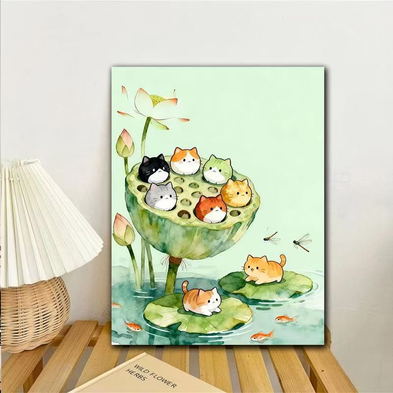Whimsical Cats in Lotus Art Print