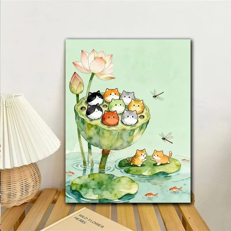 Whimsical Cats in Lotus Art Print
