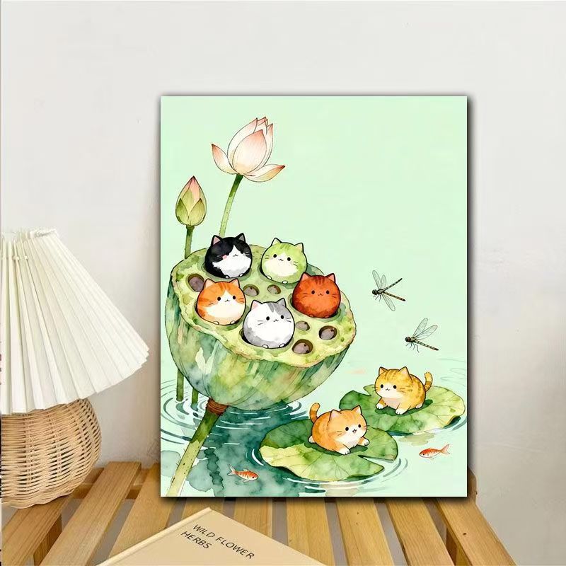 Whimsical Cats in Lotus Art Print