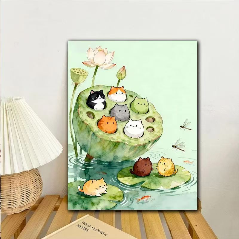 Whimsical Cats in Lotus Art Print