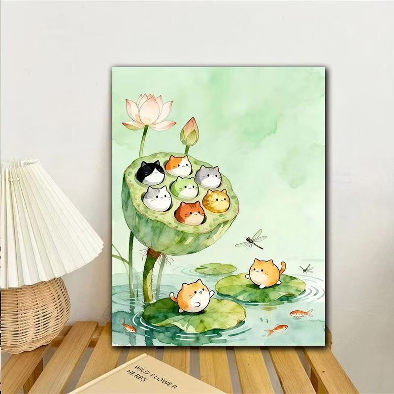 Whimsical Cats in Lotus Art Print