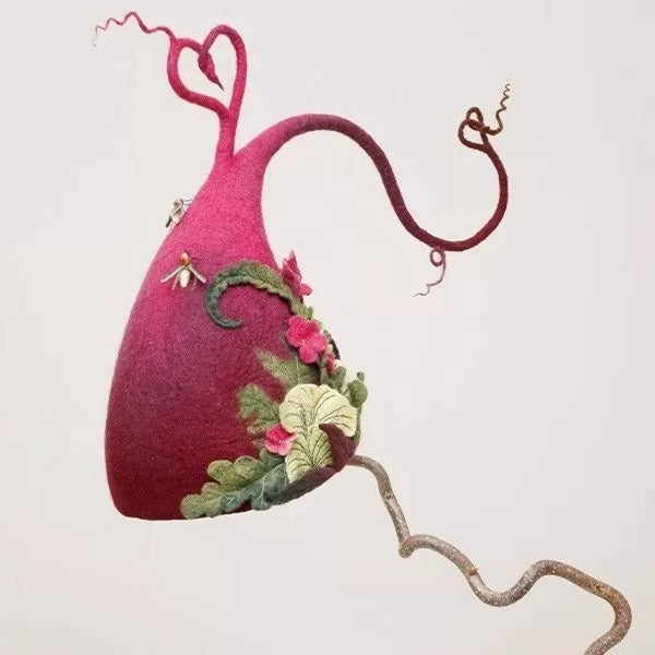 Witch hat, handmade in merino wool felt with curled tip, 5 decorated designs, adjustable fit for 57-58.5 cm head