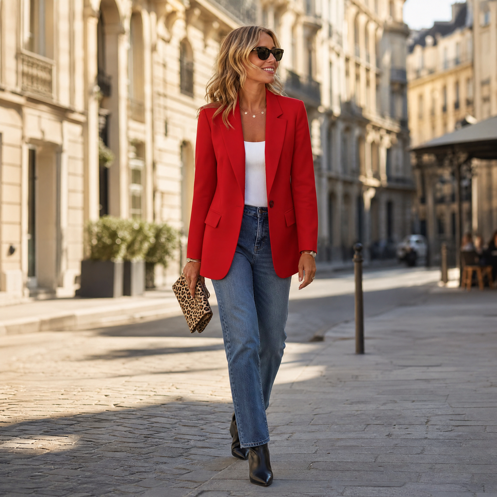 Women's blazer, single-breasted with lapels and flap pockets, smart jacket in a relaxed fit, 6 colors, sizes S to 3XL