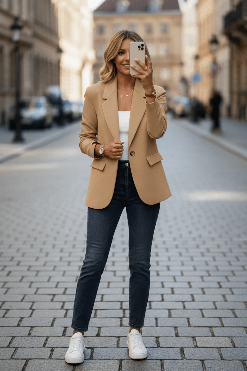 Women's blazer, single-breasted with lapels and flap pockets, smart jacket in a relaxed fit, 6 colors, sizes S to 3XL
