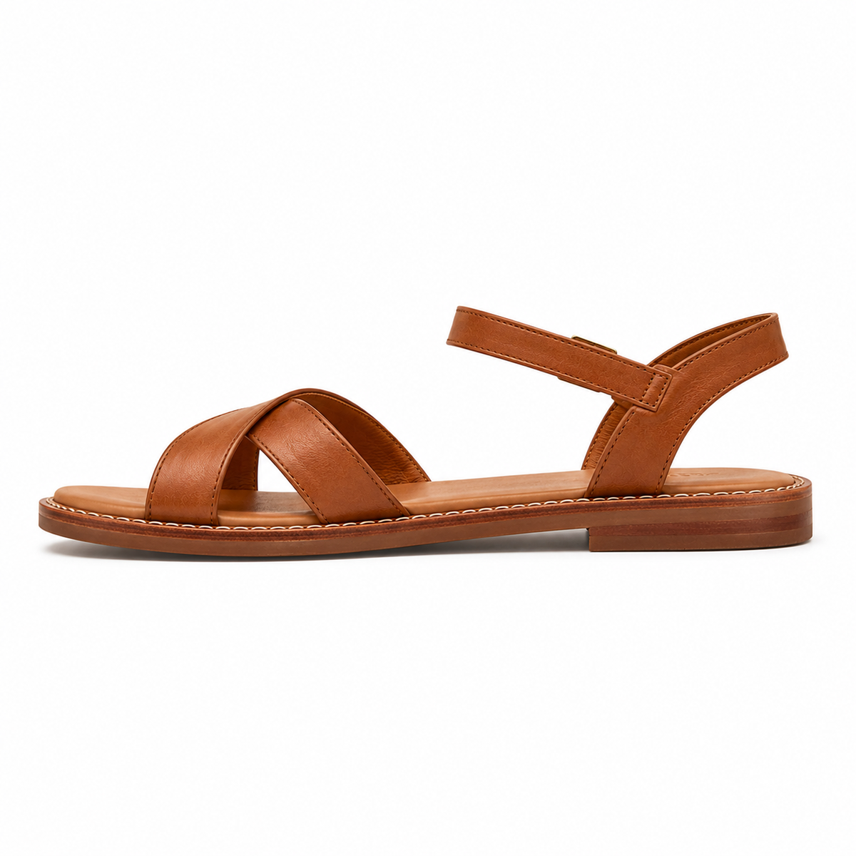 Women's Cross-Strap Vegan Leather Sandals — Caramel