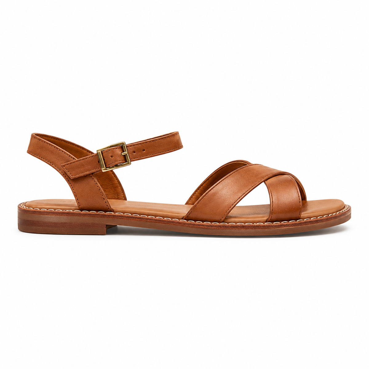 Women's Cross-Strap Vegan Leather Sandals — Caramel