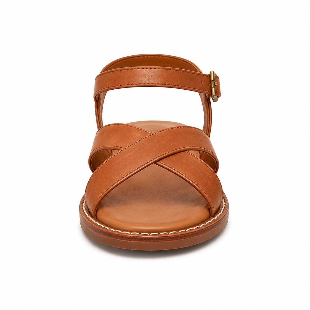Women's Cross-Strap Vegan Leather Sandals — Caramel