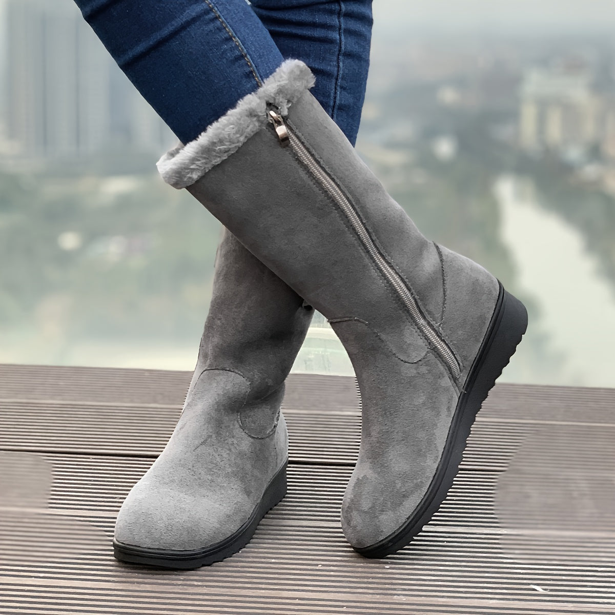Women's fur lined boots, winter boots with side zip, double buckle and non-slip sole, 3 colors, US sizes 4.5-9.5