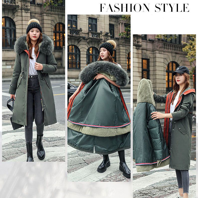Women's hooded winter parka with faux fur collar