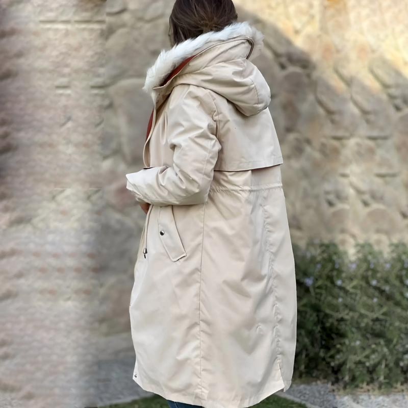 Women's hooded winter parka with faux fur collar