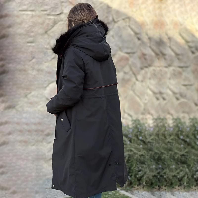 Women's hooded winter parka with faux fur collar