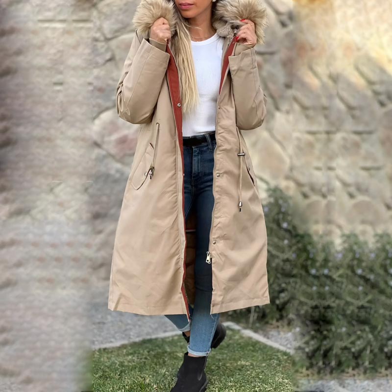 Women's hooded winter parka with faux fur collar