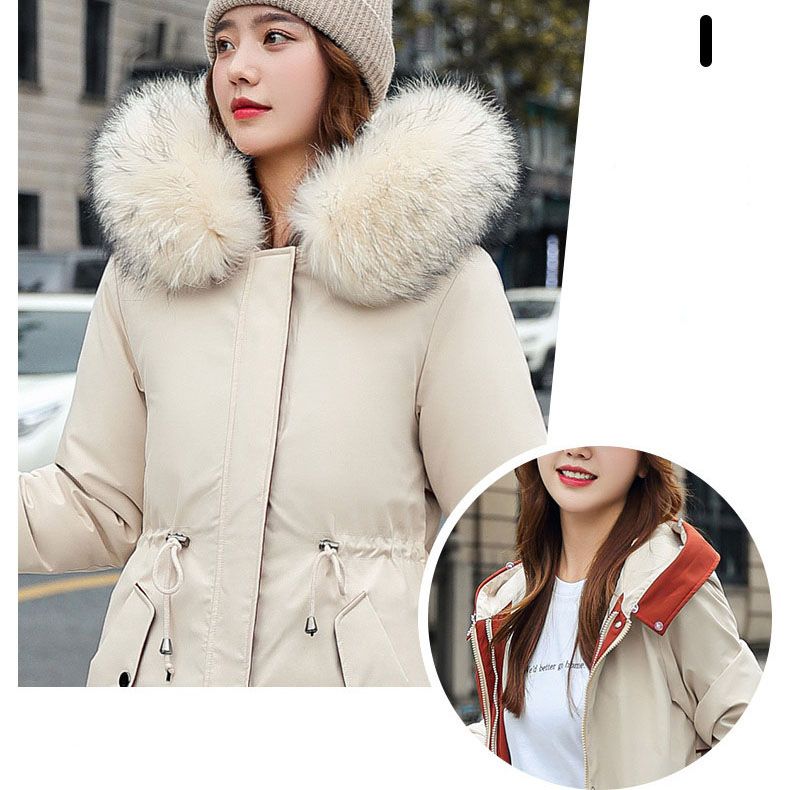 Women's hooded winter parka with faux fur collar
