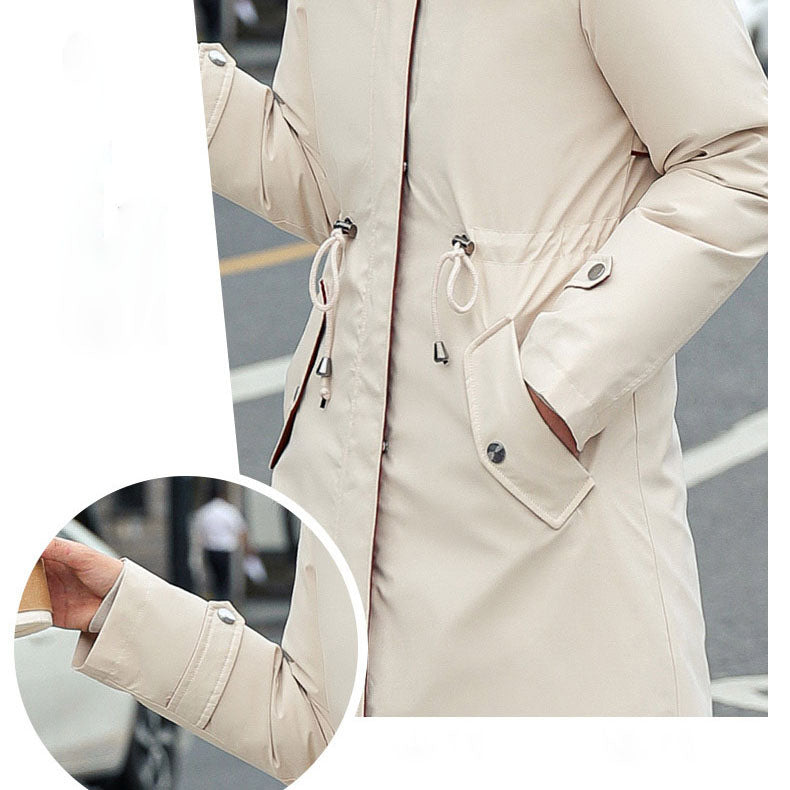 Women's hooded winter parka with faux fur collar