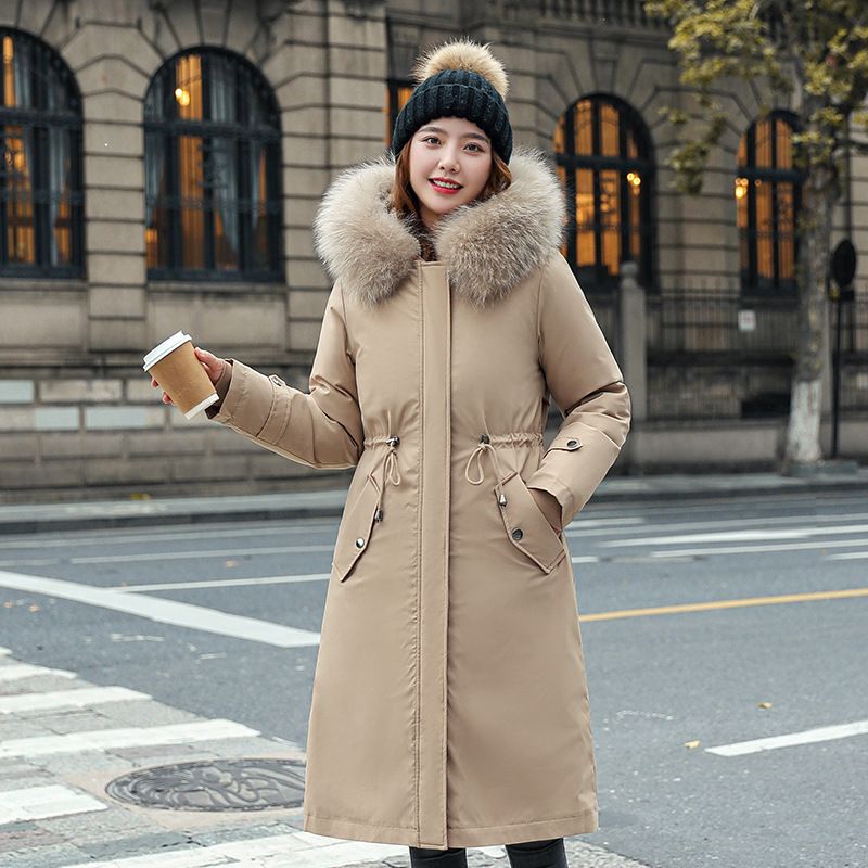 Women's hooded winter parka with faux fur collar