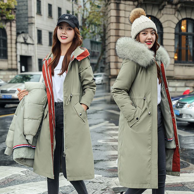 Women's hooded winter parka with faux fur collar