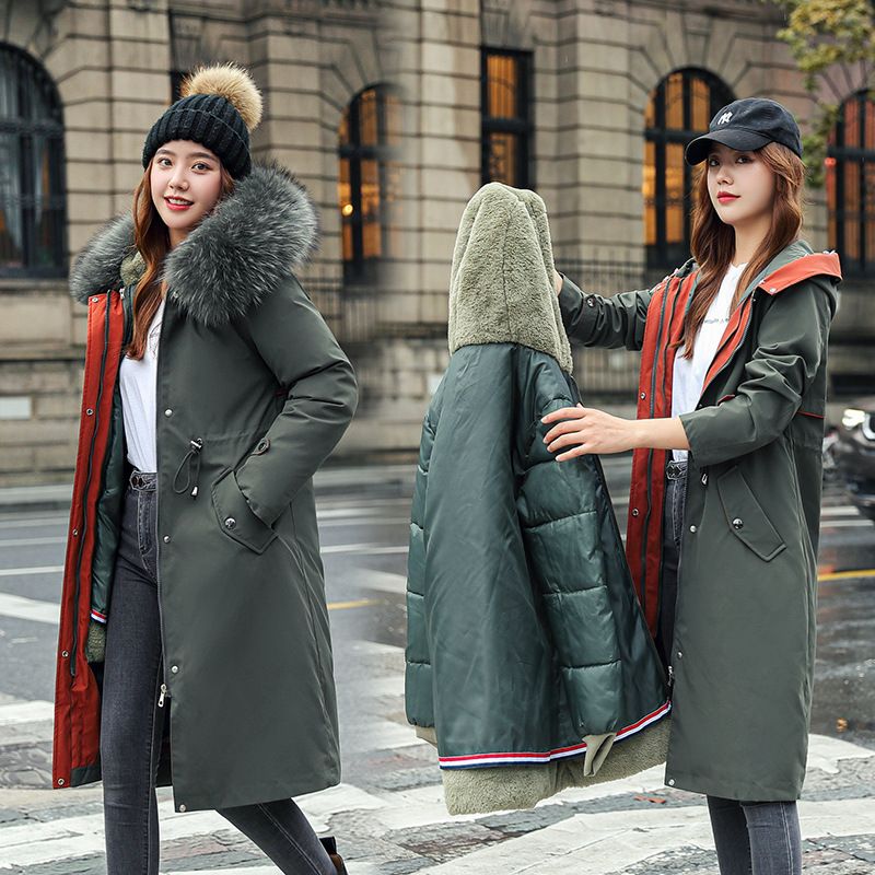 Women's hooded winter parka with faux fur collar