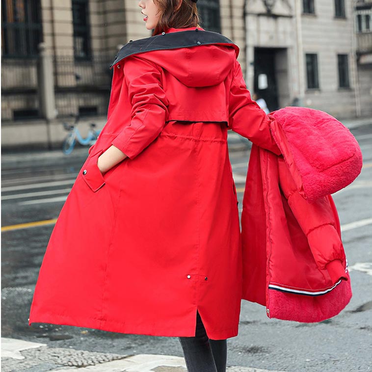 Women's hooded winter parka with faux fur collar