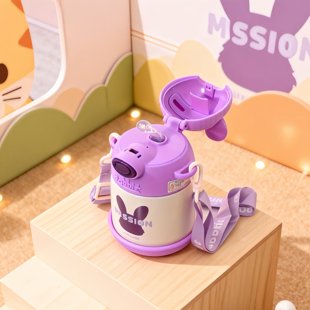 Women's Insulated Water Bottle with Ergonomic Handle and Playful Bunny Design