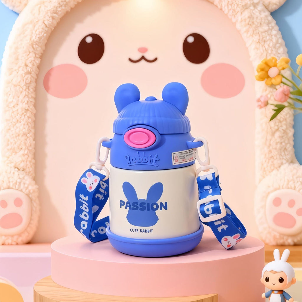 Women's Insulated Water Bottle with Ergonomic Handle and Playful Bunny Design