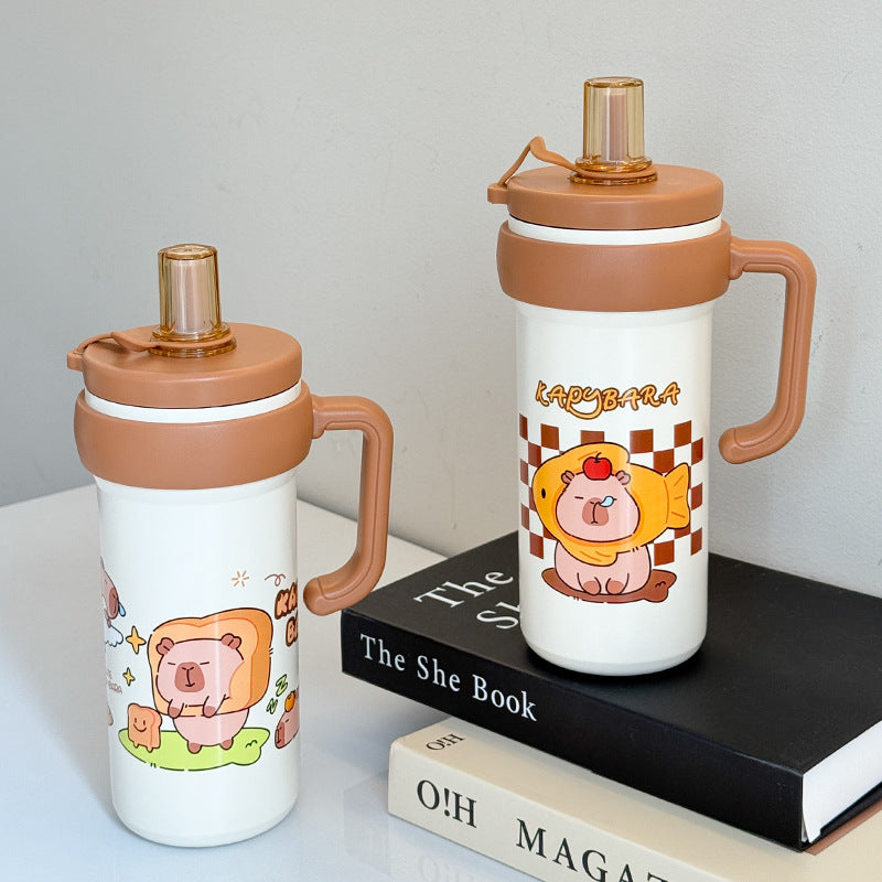 Women's Insulated Water Bottle with Carry Handle and Cute Animal Design